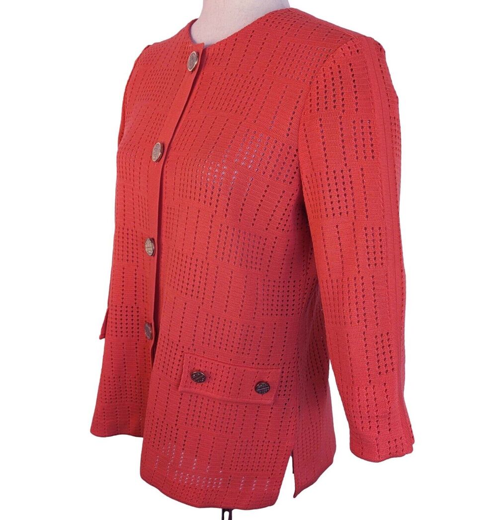 Misook Women's PXS Coral Pink Gold Button Cutout Cardigan Top